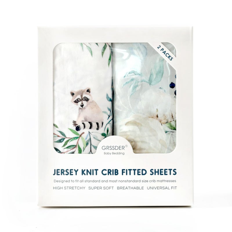 GRSSDER Ultra Soft Jersey Knit Fitted Crib Sheets Set 2 Pack, Breathable Stretchy Material with Deep Pocket, Universal Fit All Standard Crib Mattress Pads Safe and Snug for Boys and Girls - Image 4